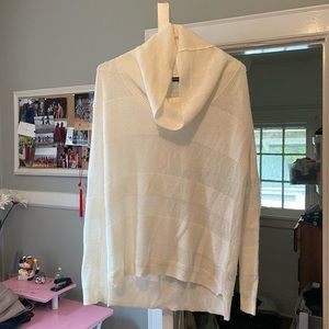 White striped sweater with cowlneck